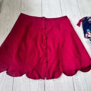 Women's Scallop-Hem Button Front Skirt - Magenta